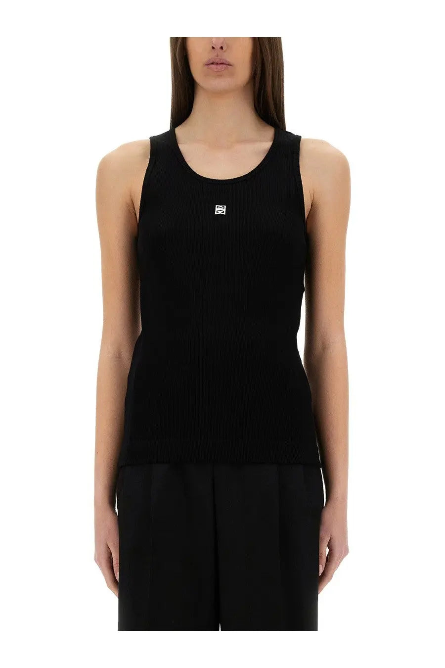 Givenchy women’s black sleeveless tank top with small white logo on chest ideal for casual wear