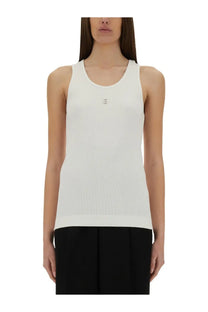 Givenchy women’s white ribbed knit tank top featuring a small logo on the chest for casual wear