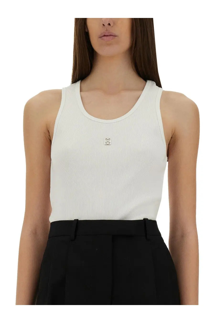 Givenchy women’s white ribbed knit tank top with small logo patch on the chest for casual stylish wear