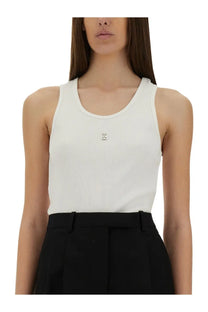 Givenchy women’s white ribbed knit tank top with small logo patch on the chest for casual stylish wear