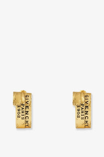 Gold-tone rectangular hoop givenchy tape metal earrings embossed with givenchy paris 1952 branding for women