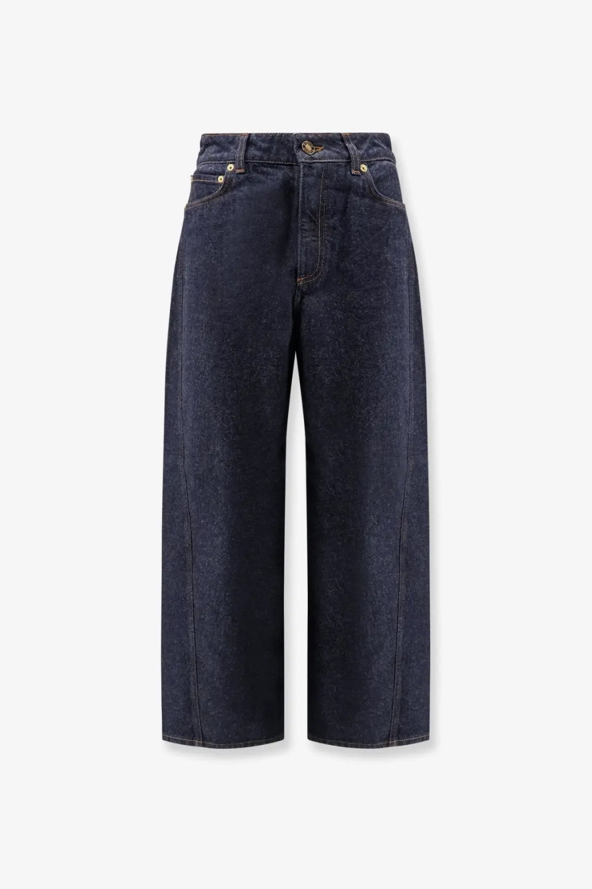 Givenchy women’s twisted dark blue denim jeans featuring dark indigo high waist and wide-leg cut