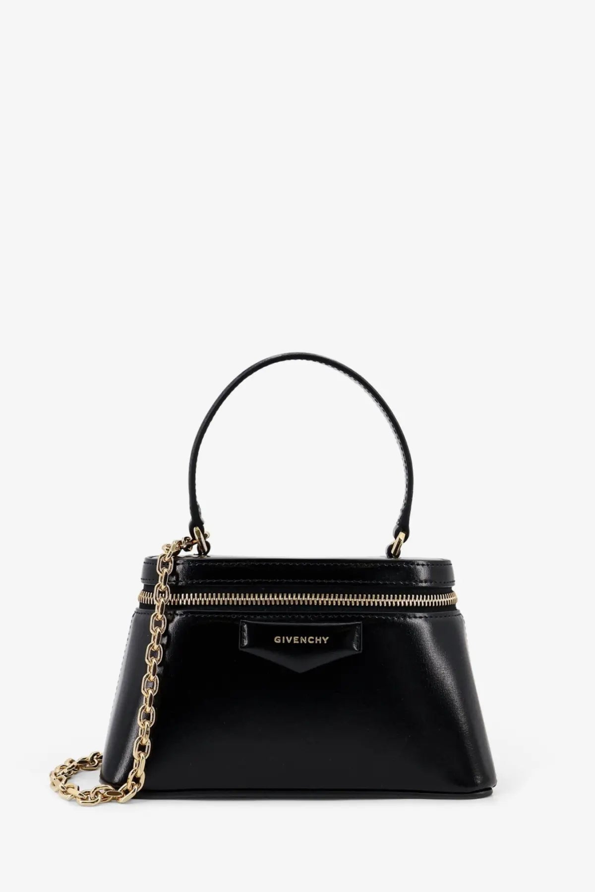 Givenchy women’s vanity antigona leather handbag black with glossy finish gold-tone chain strap and top handle