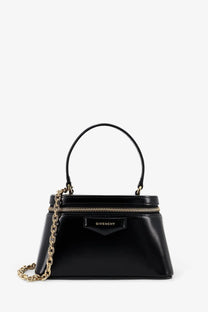 Givenchy women’s vanity antigona leather handbag black with glossy finish gold-tone chain strap and top handle