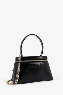 Givenchy women’s vanity antigona leather handbag in black with sleek leather body gold-tone chain strap and top handle