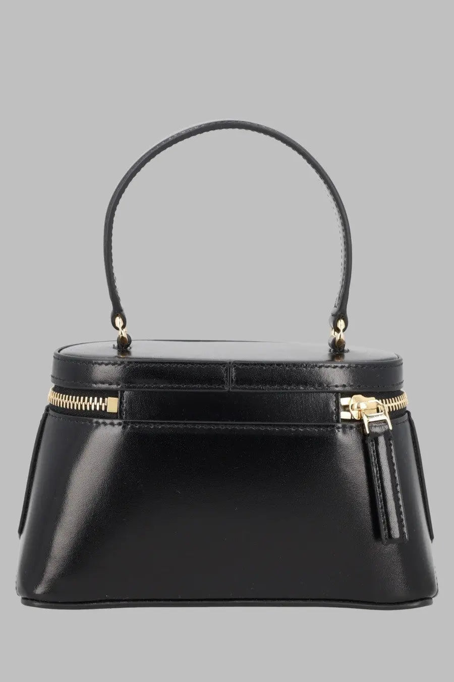 Givenchy women’s vanity Antigona handbag in black patent leather with gold-tone zipper and handle