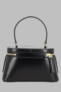 Givenchy women’s vanity Antigona handbag in black patent leather with gold-tone zipper and handle