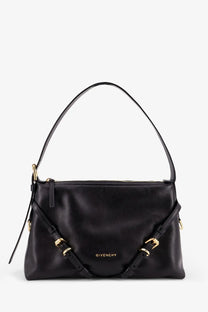 Black Givenchy women’s Voyou leather shoulder bag with gold-tone hardware and structured minimalist design
