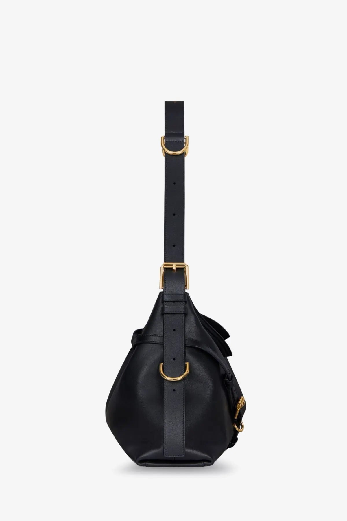 Givenchy women’s Voyou medium black leather crossbody bag with gold hardware and a structured slouchy silhouette