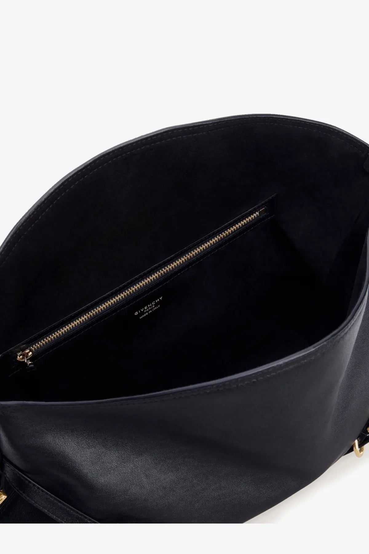Black leather givenchy women’s voyou medium shoulder bag with gold-tone zipper and hardware in black color