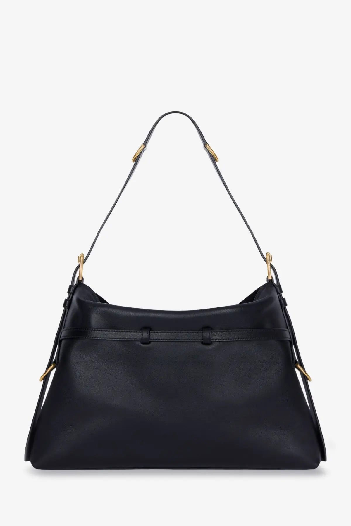 Givenchy women’s voyou medium black leather hobo bag with gold-tone hardware and front strap detail