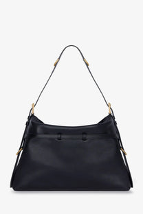 Givenchy women’s voyou medium black leather hobo bag with gold-tone hardware and front strap detail