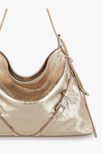 Givenchy womens voyou metallized leather shoulder bag in metallic gold with sleek structured design and silver hardware accents