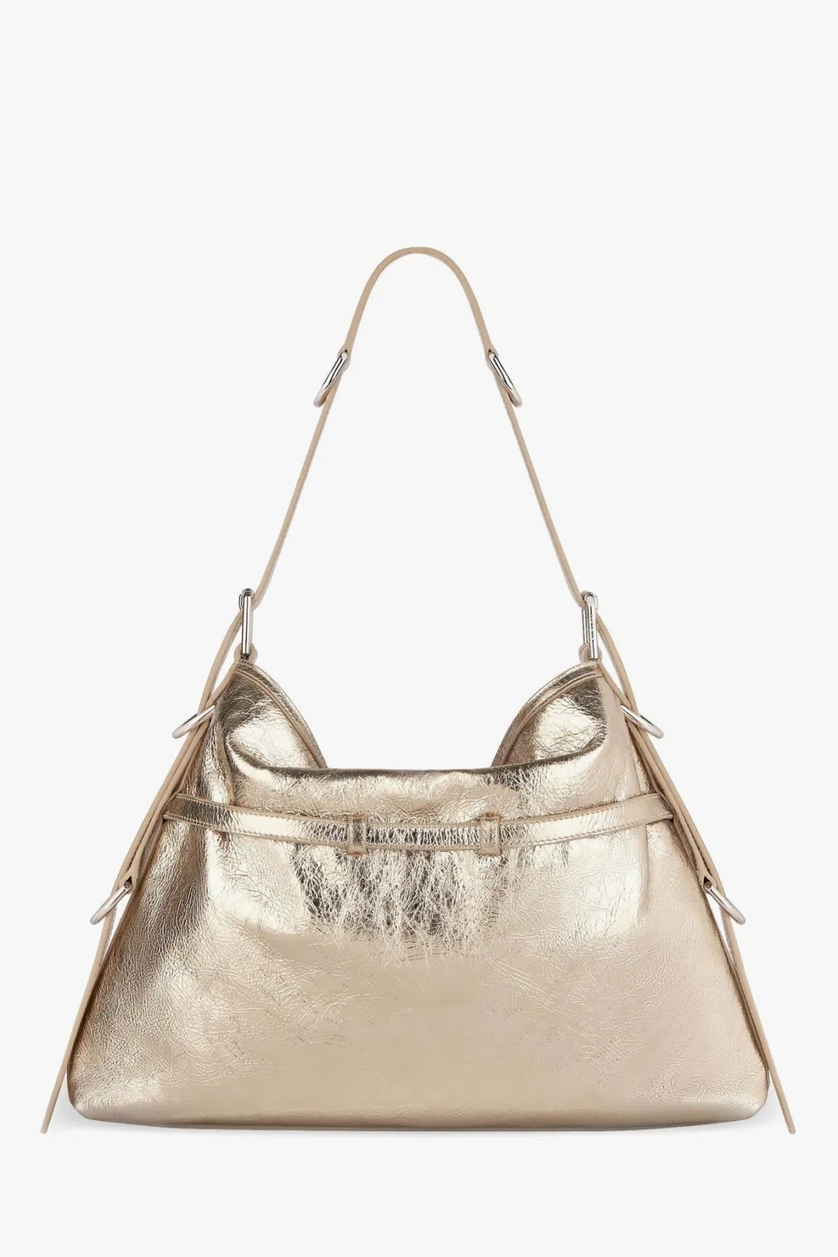 Givenchy women’s voyou metallized leather shoulder bag gold with metallic gold leather and dual adjustable shoulder straps