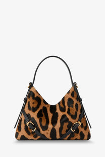 A givenchy women’s voyou nano crossbody bag in leopard print pony skin with black leather straps and gold-tone buckles