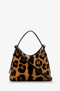 Givenchy women’s voyou nano pony skin crossbody bag with tan and black leopard print and black leather handles