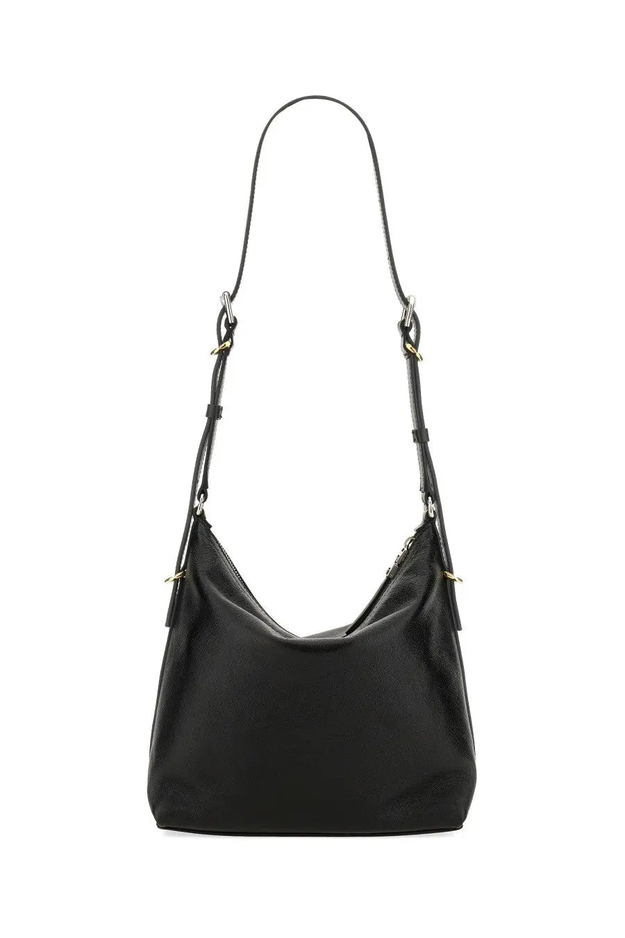 Givenchy womens voyou small black leather hobo bag with a curved top and adjustable shoulder strap