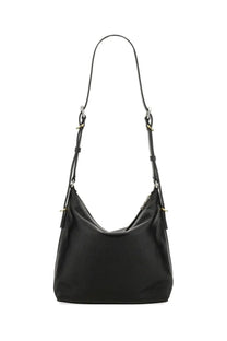 Givenchy womens voyou small black leather hobo bag with a curved top and adjustable shoulder strap
