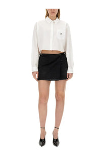 Givenchy women’s black denim mini skirt with wrap design and front zipper closure for stylish casual wear