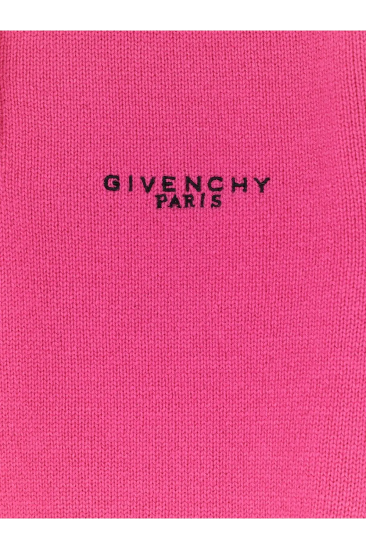 Bright pink knitted wool and cashmere polo shirt with black givenchy paris logo embroidery for women