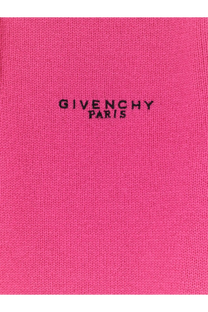 Bright pink knitted wool and cashmere polo shirt with black givenchy paris logo embroidery for women