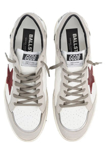 Golden Goose men’s Ballstar sneaker multicolor with white and gray suede, maroon star, and black branding labels inside
