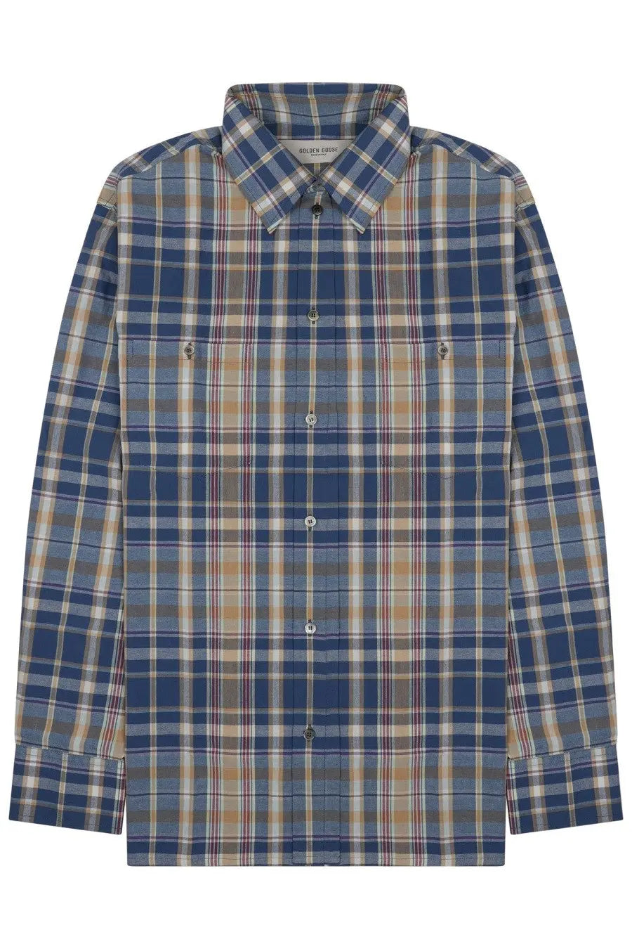 Blue and beige plaid button-down shirt with classic collar and two chest pockets golden goose men’s camicia in cotone multicolor