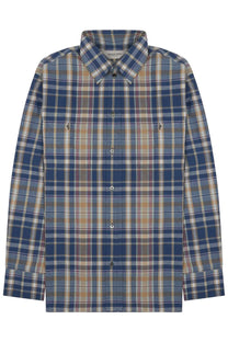 Blue and beige plaid button-down shirt with classic collar and two chest pockets golden goose men’s camicia in cotone multicolor
