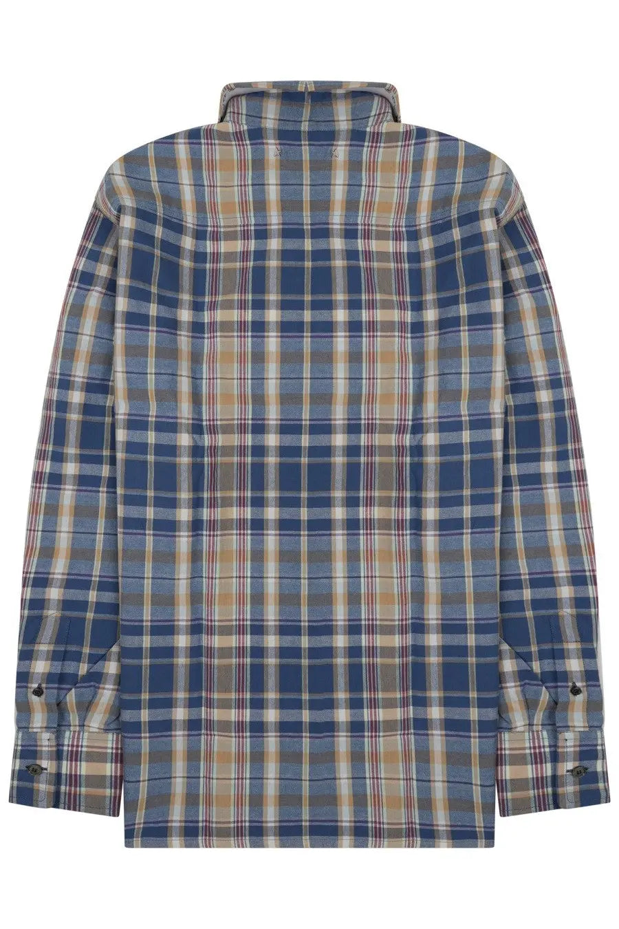 Golden Goose men’s camicia in multicolor cotton plaid long-sleeved button-up shirt with collar in blue beige red