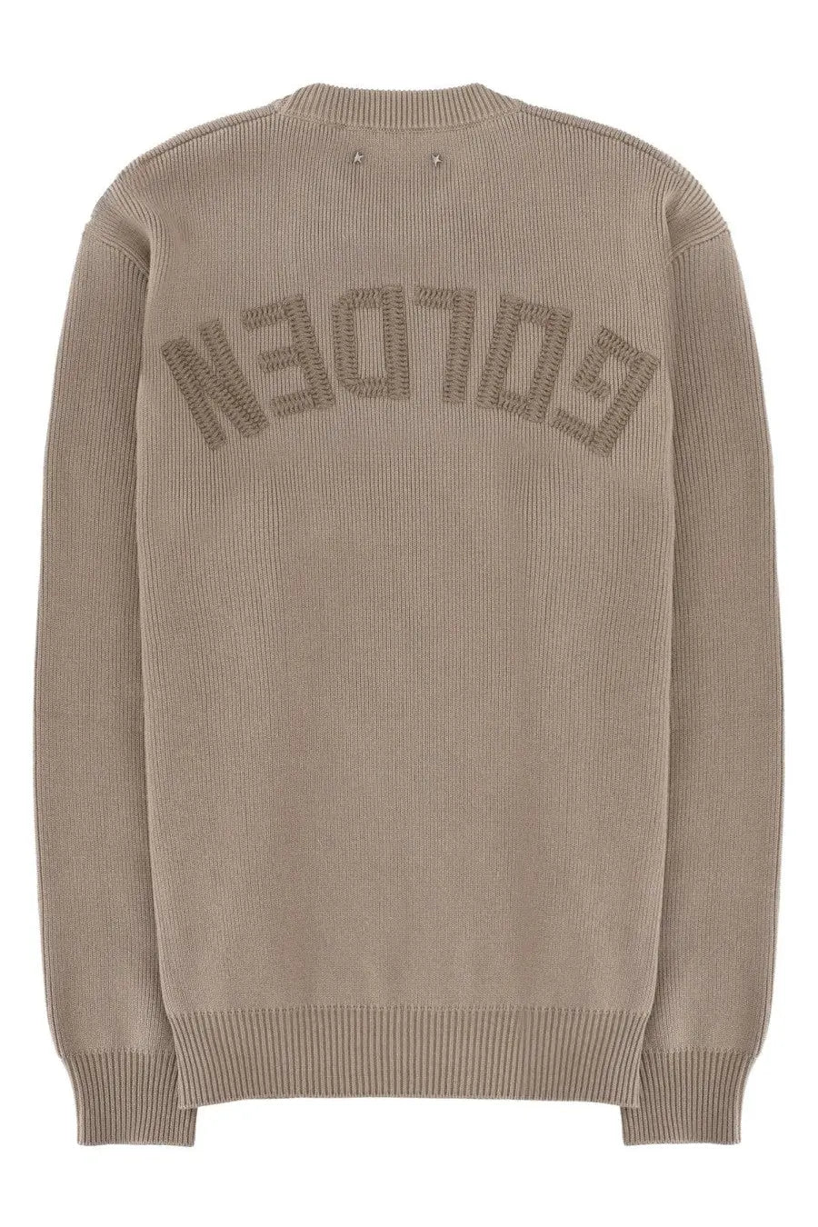 Beige ribbed knit sweater with golden embroidery on the back from golden goose men’s cotton jersey green collection