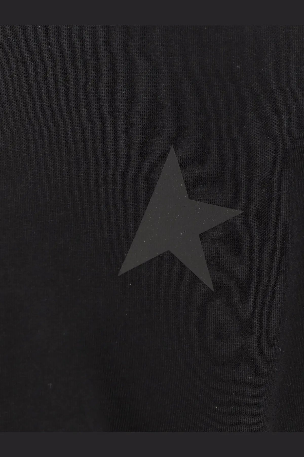 Black star logo embroidered on dark fabric of golden goose men’s black cotton shirt back side