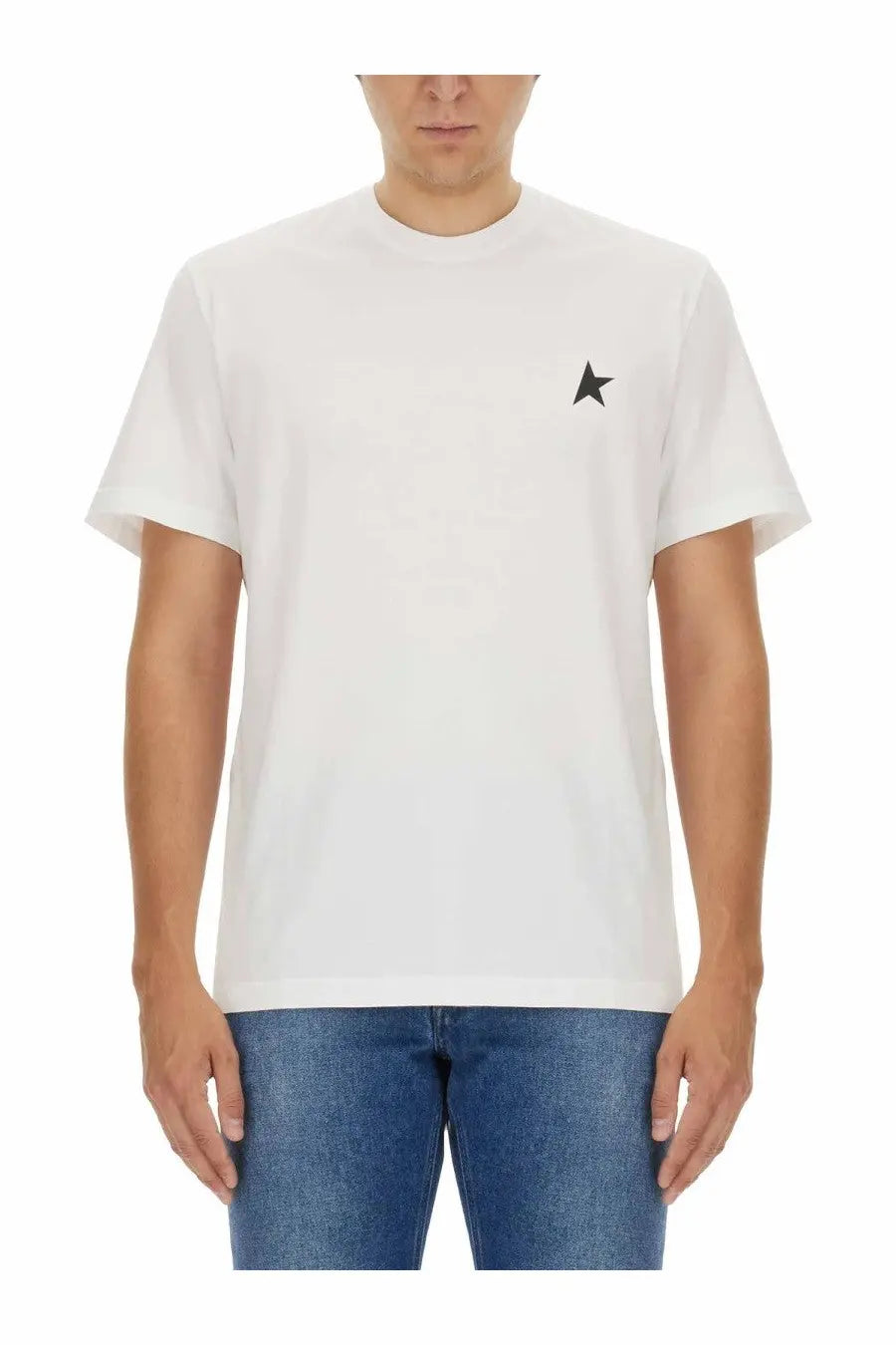 Golden goose men’s white cotton t-shirt with a small black star logo on the left chest
