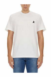 Golden goose men’s white cotton t-shirt with a small black star logo on the left chest