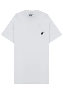 Golden Goose men’s white cotton t-shirt with a black star embroidered on the left chest and star label at neckline