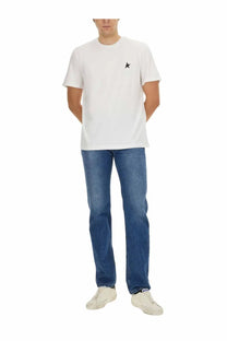 Golden Goose men’s white cotton shirt with a small black star logo on the left chest front side