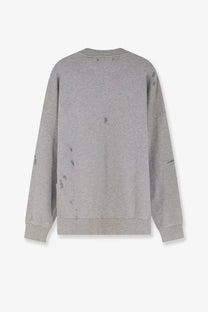 Golden goose men’s gray cotton sweatshirt with heathered texture and dark gray distressed splatter stains