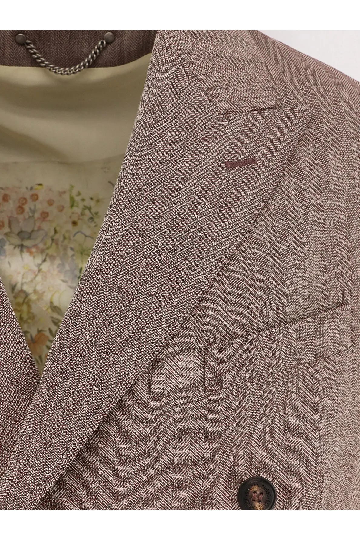 Golden Goose men’s Dave double breasted blazer red featuring a taupe herringbone wool fabric with dark brown button