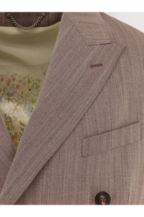 Golden Goose men’s Dave double breasted blazer red featuring a taupe herringbone wool fabric with dark brown button