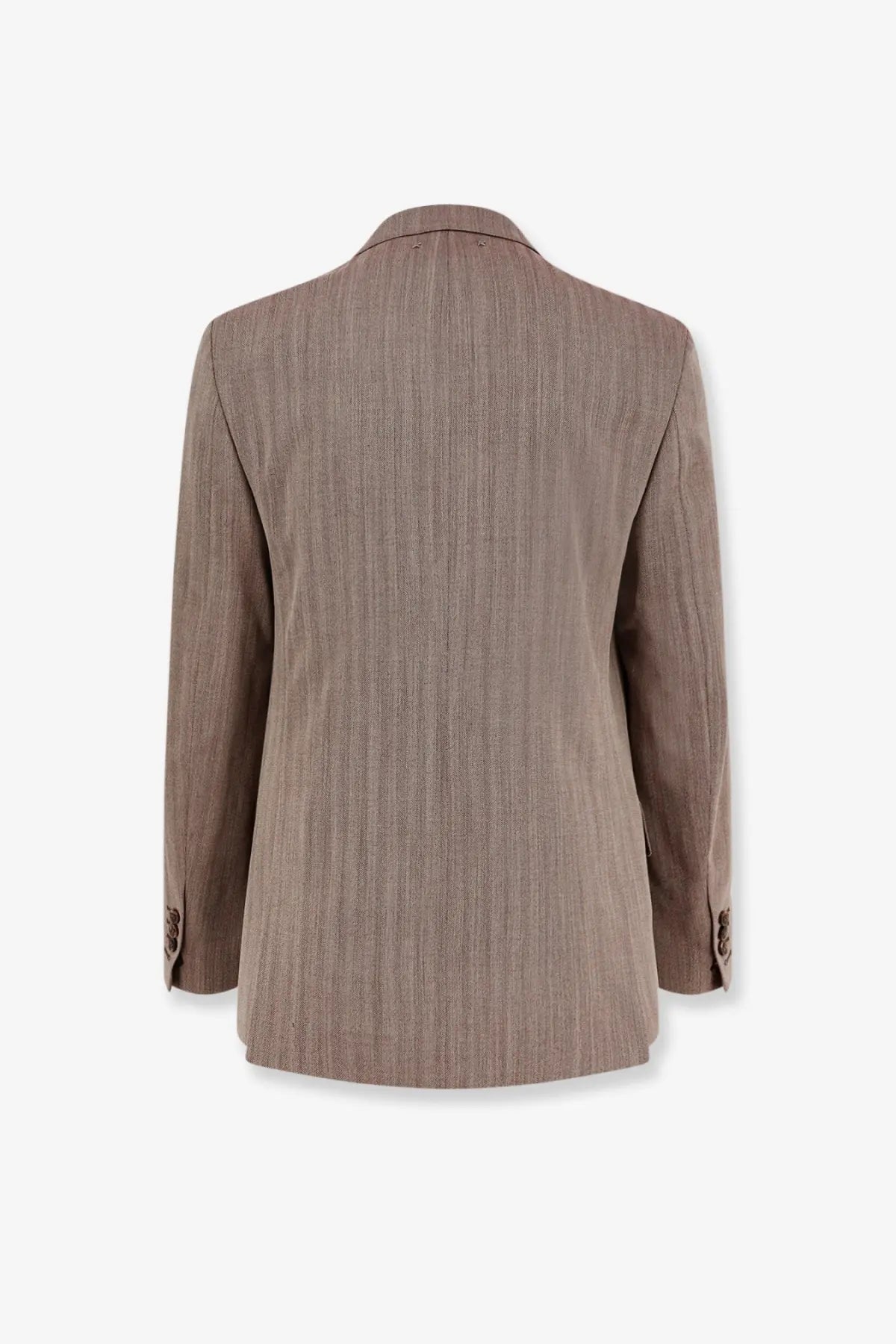 Golden goose men’s dave double breasted taupe blazer with subtle vertical stripes and matching buttoned cuffs