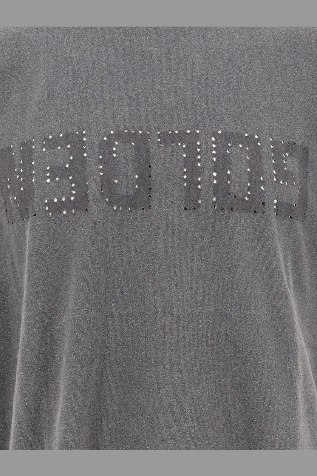 Golden goose men’s grey distressed cotton shirt with gray velvet t-shirt and sotto embroidered in rhinestones