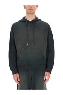 Golden Goose men’s hoodie black dark gray with subtle faded texture and matching drawstrings in a hooded sweatshirt design