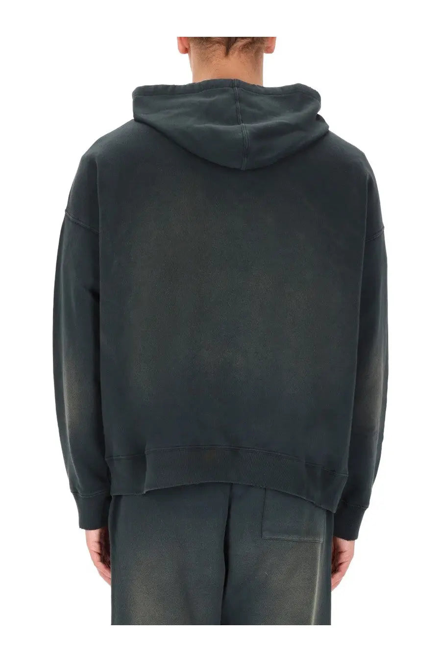 Dark gray oversized hoodie with relaxed fit and subtle faded texture from golden goose men’s black collection