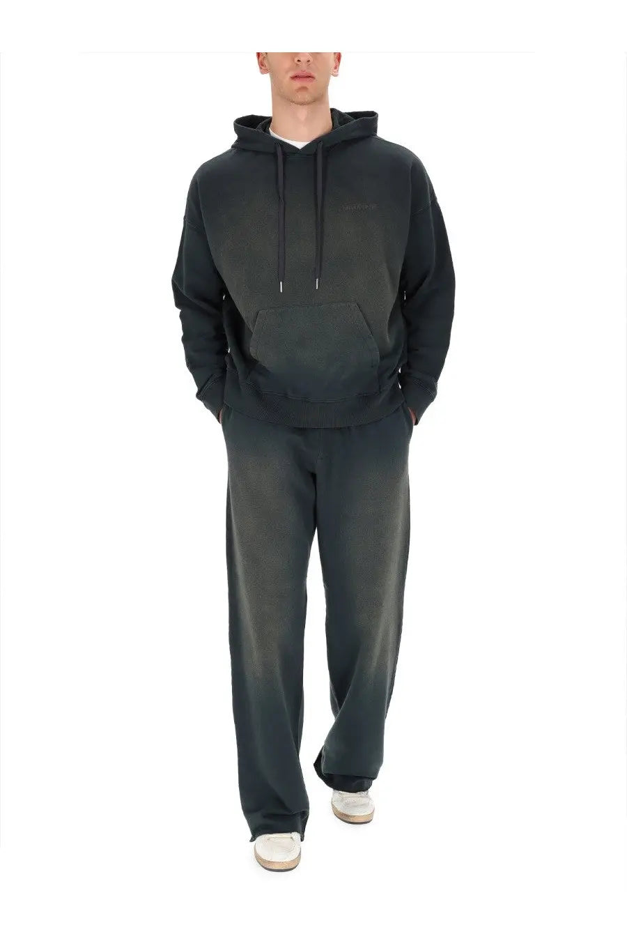 Golden Goose men’s black hoodie with matching pants in soft cotton blend fabric featuring a black gradient design