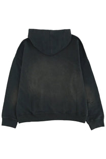 Golden goose men’s black oversized hoodie with faded distressed texture and ribbed cuffs in soft fabric