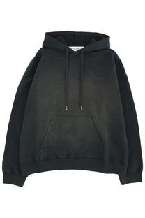 Golden Goose men’s black oversized hoodie with subtle faded texture and matching drawstrings front view