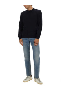 Black ribbed knit crewneck sweater by golden goose men’s jersey blue featuring a classic textured design