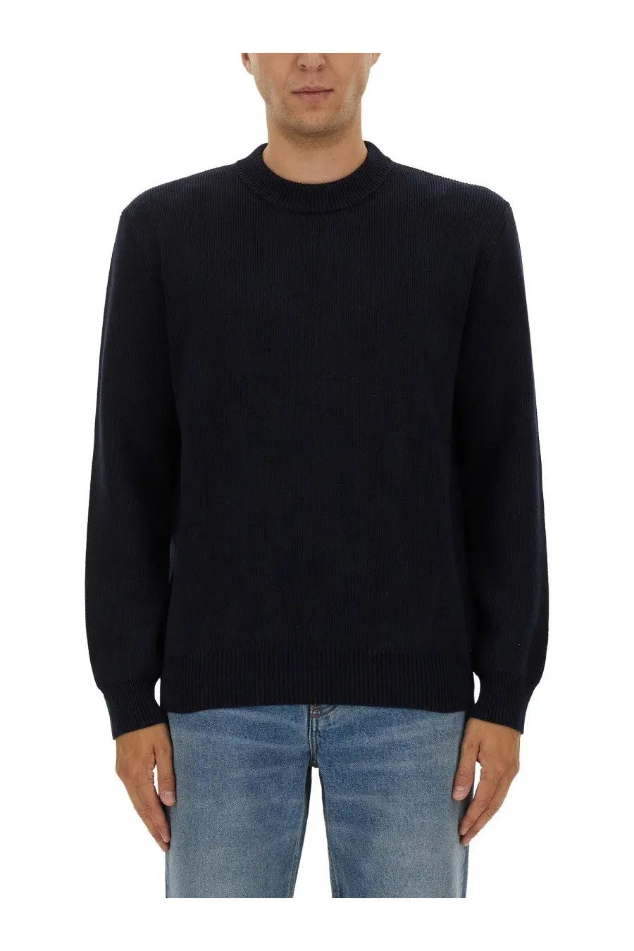 Black ribbed knit crewneck sweater from golden goose mens jersey blue collection in soft cotton blend