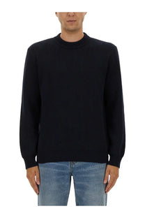 Black ribbed knit crewneck sweater from golden goose mens jersey blue collection in soft cotton blend