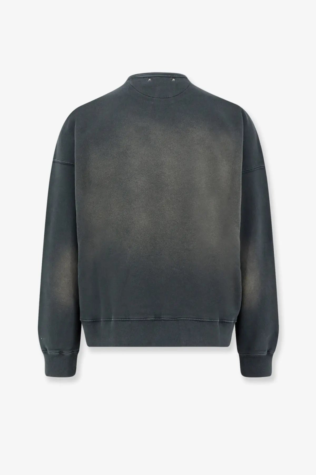 Golden Goose men’s Martin distressed black cotton sweatshirt with a faded finish and subtle star details at the neckline