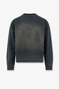 Golden Goose men’s martin distressed cotton sweatshirt in black with dark gray gradient fade and ribbed cuffs